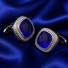 Silver Halo Cobalt Blue Cufflinks for Men from Gentlemansguru.com