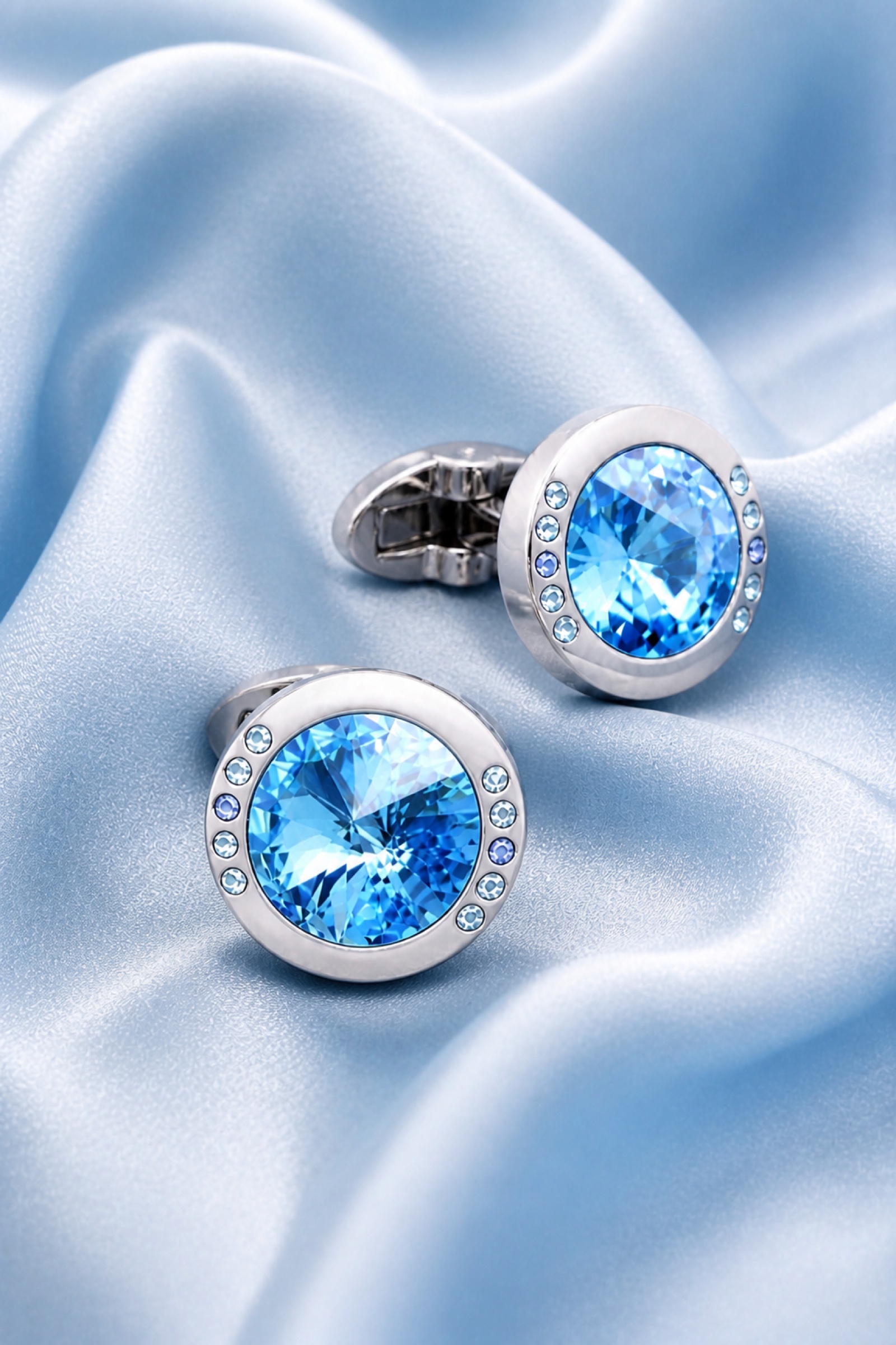 Sky Blue Crystal Wedding Cufflinks for Men from Gentlemansguru.com