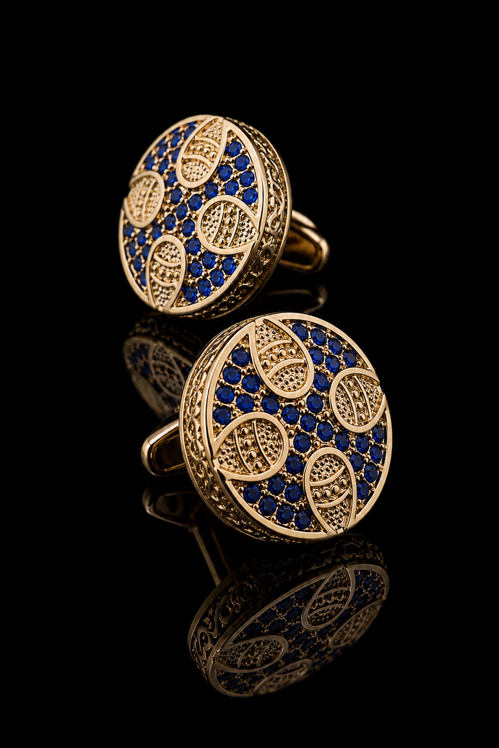 Vintage crystal blue and gold cufflinks for men