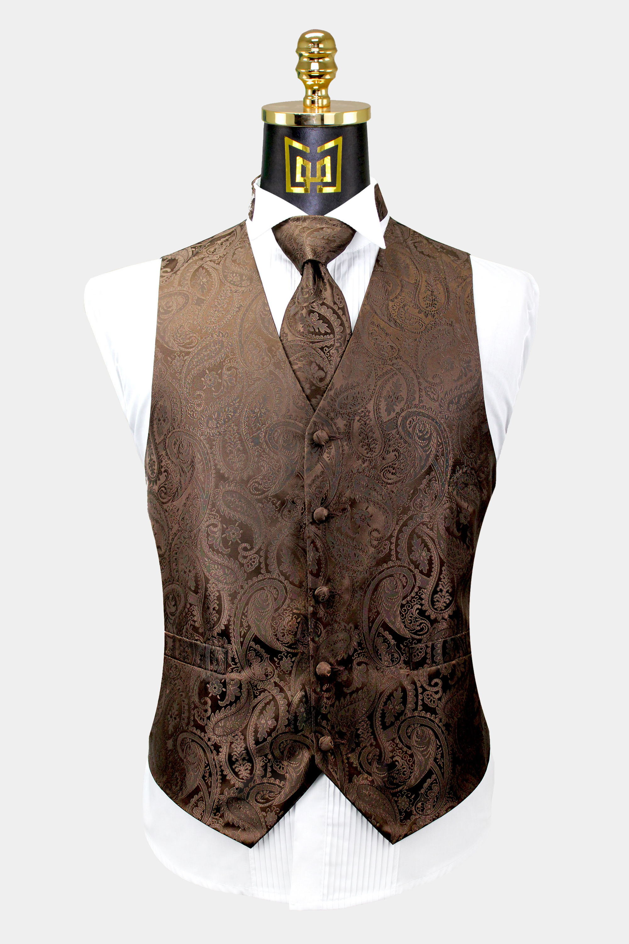 Brown Paisley Vest & Tie Set