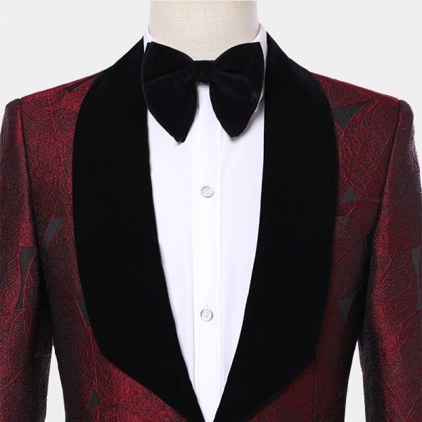 burgundy and black tuxedo jacket