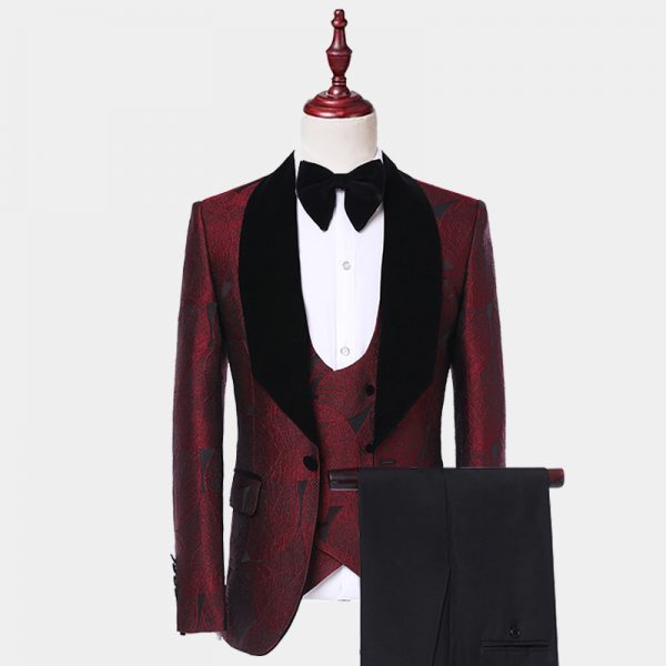 burgundy and black tuxedo jacket