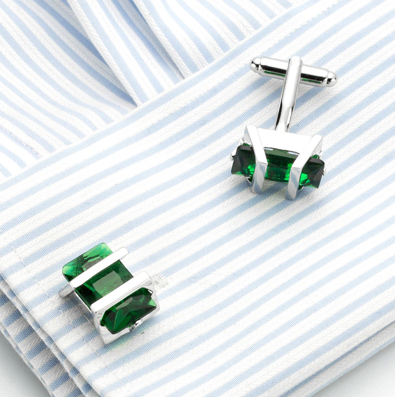 Button Shirt Emerald Green cufflinks Set With Silver Plated from Gentlemansguru.com