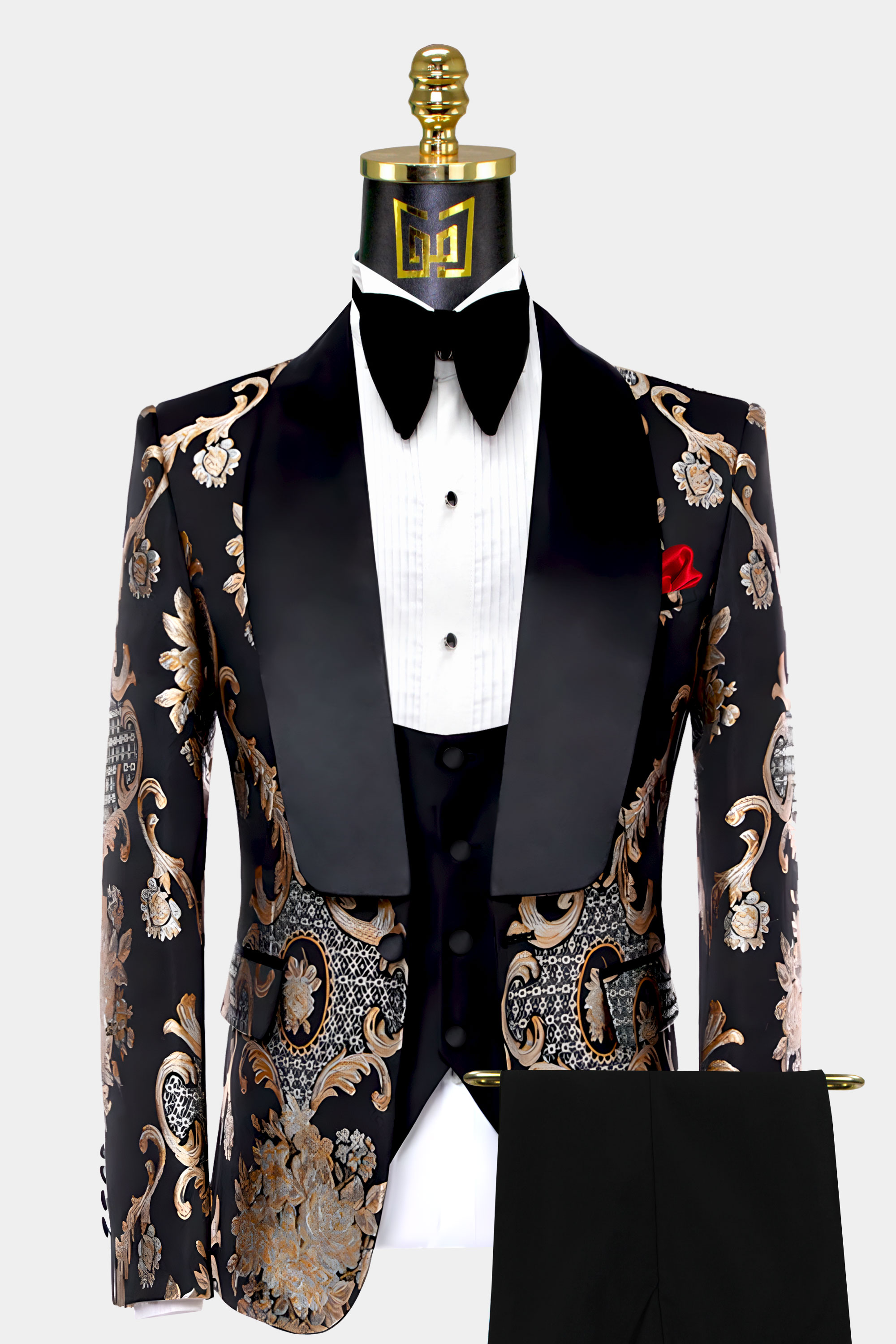 Royal Print Champagne & Black Tuxedo