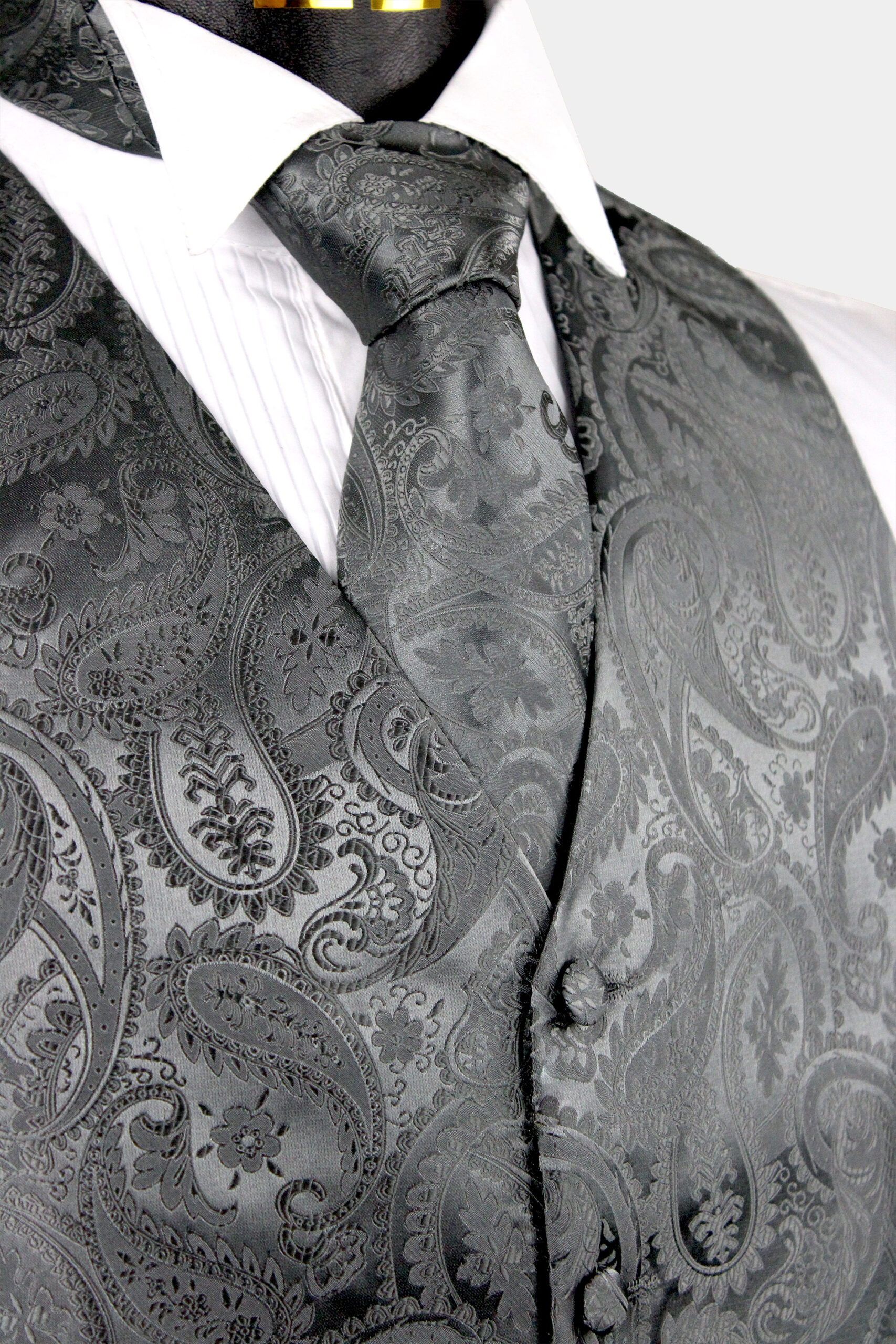 Dark-Grey-Paisley-Wedding-Vest-Tuxedo-Groomsmen-WAistcoat-from-Gentlemansguru.com