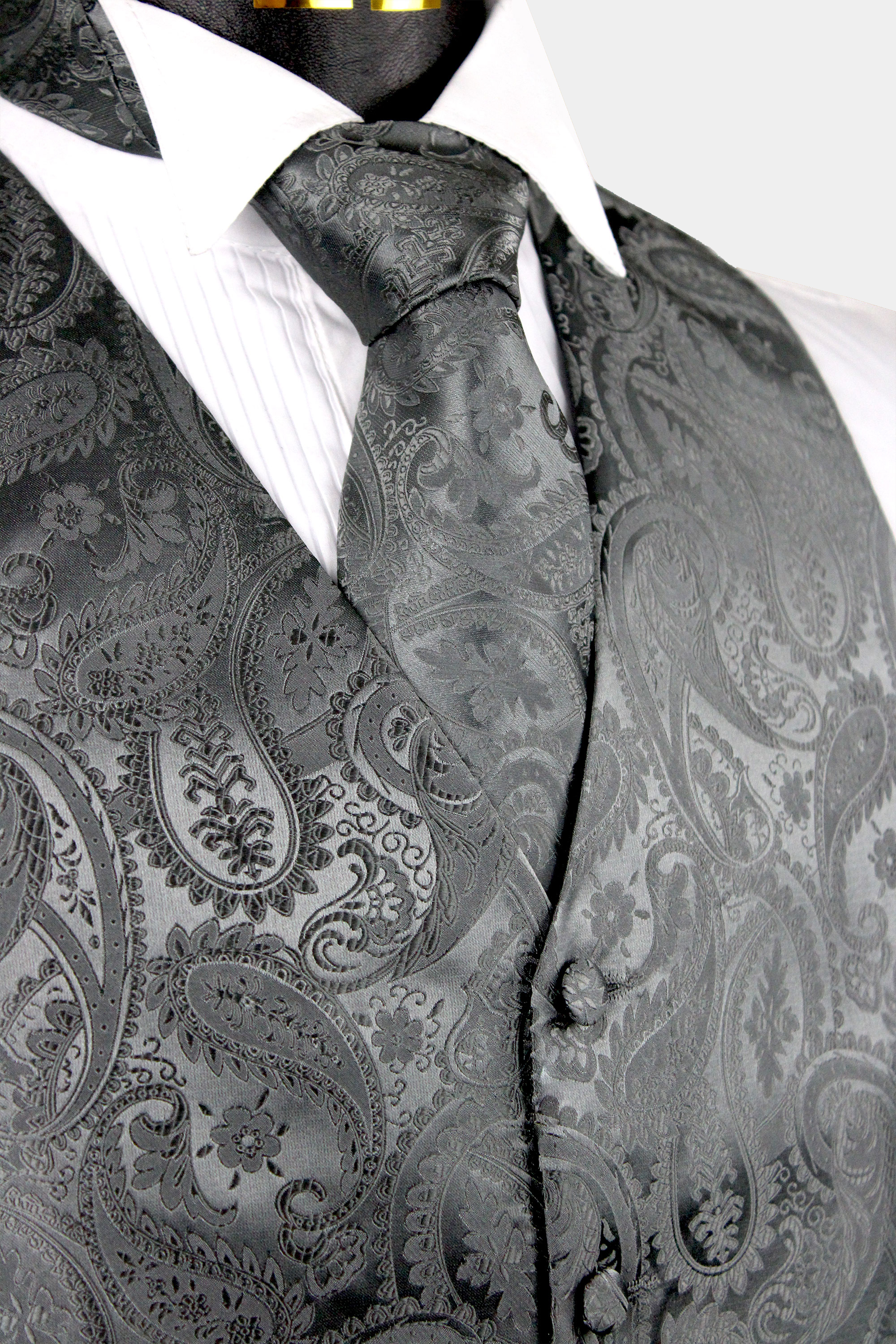 Dark-Grey-Paisley-Wedding-Vest-Tuxedo-Groomsmen-WAistcoat-from-Gentlemansguru.com