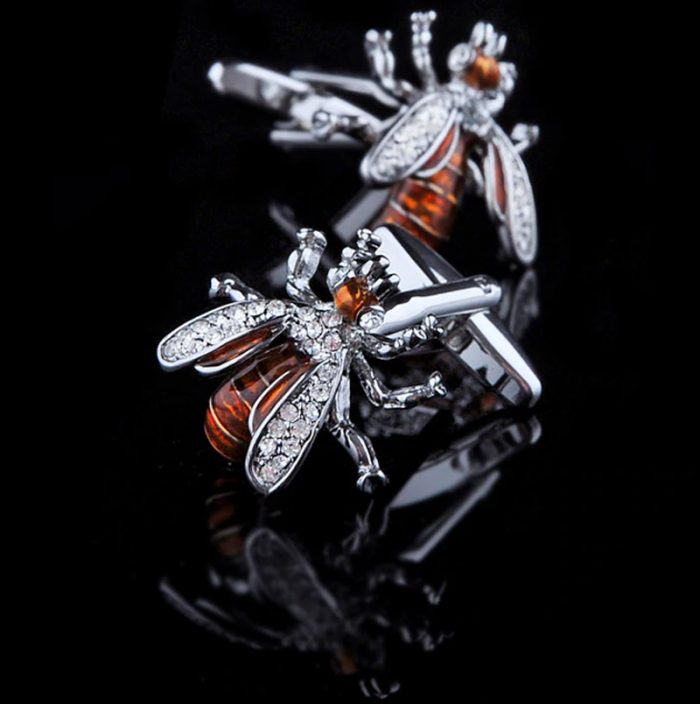 Enamel Gold Bee Cufflinks With Silver Plating from Gentlemansguru.com