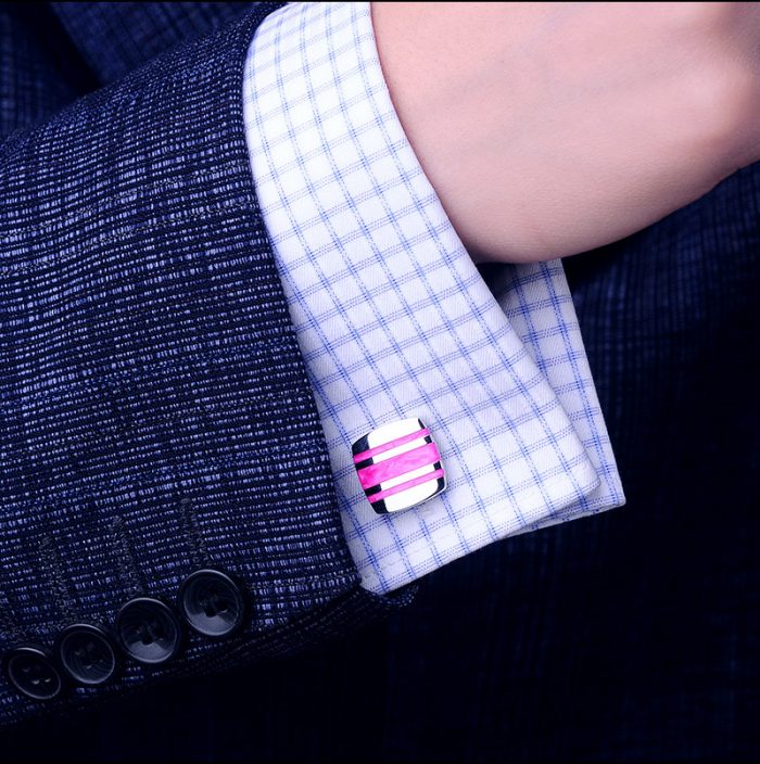 French-Cuff Shirt Button Pink Striped Cufflinks from Gentlemansguru.com
