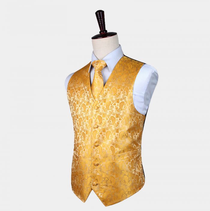 mens gold waistcoat and tie