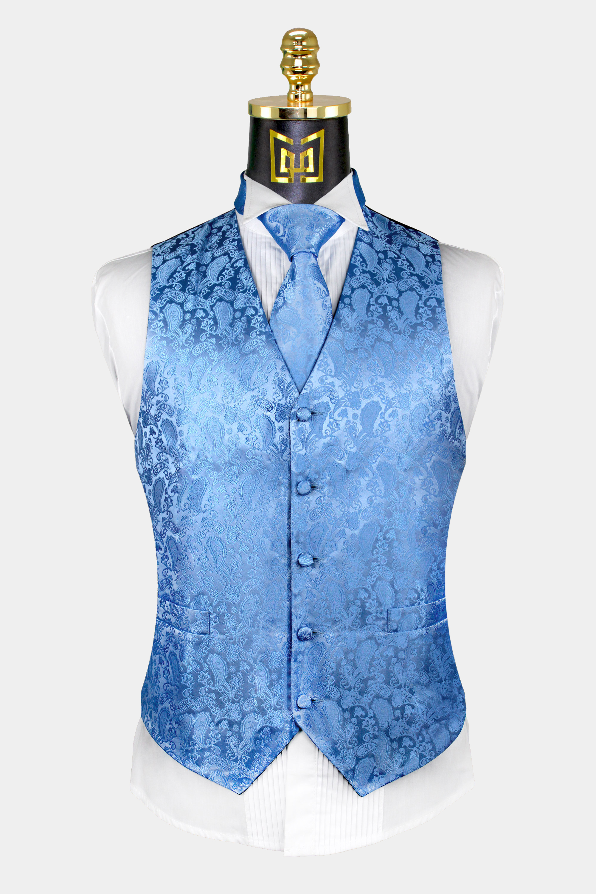 Light Blue Paisley Vest & Tie Set - 3 Piece