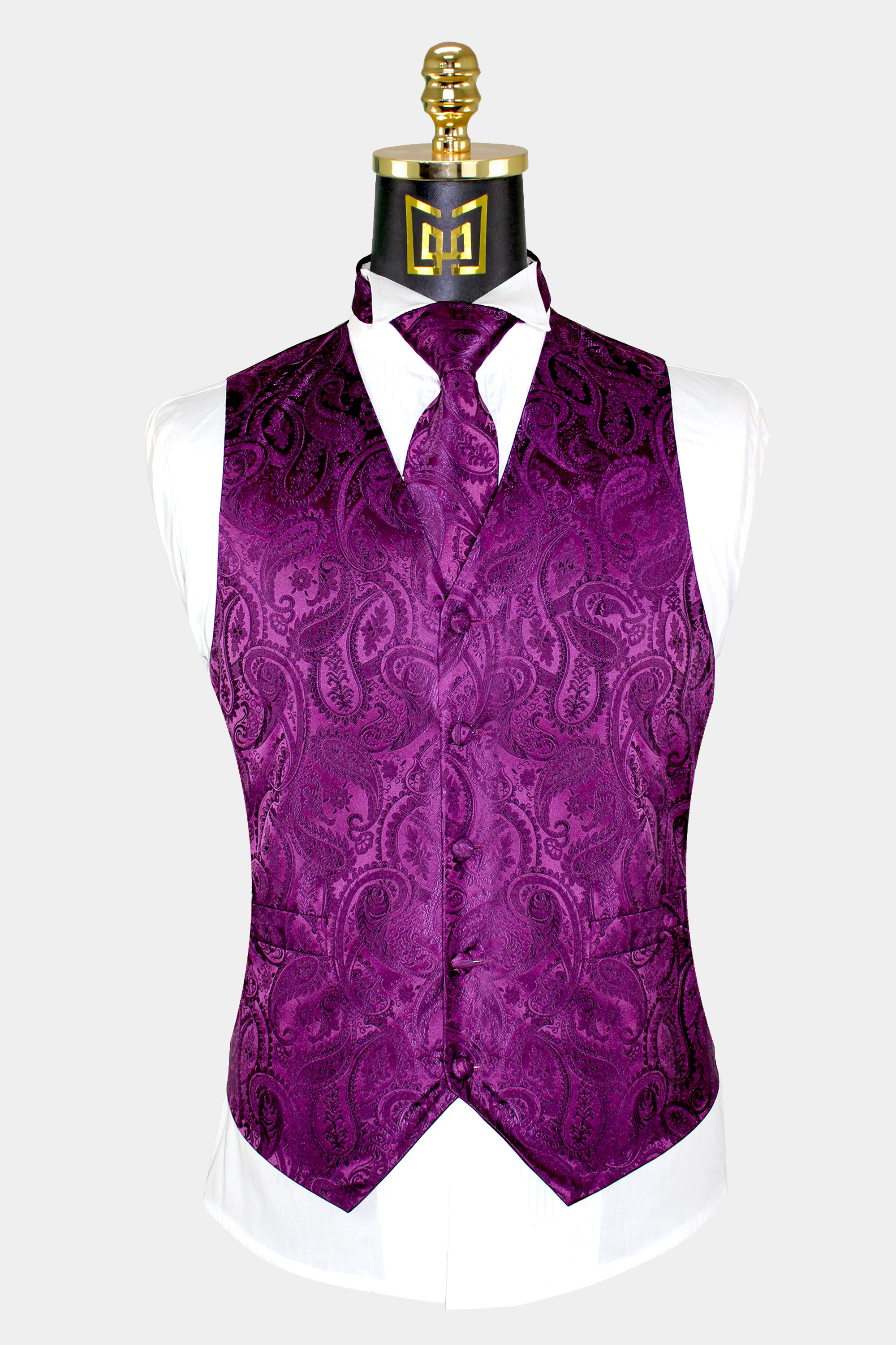 Magenta Purple Vest & Tie Set - 3 Piece