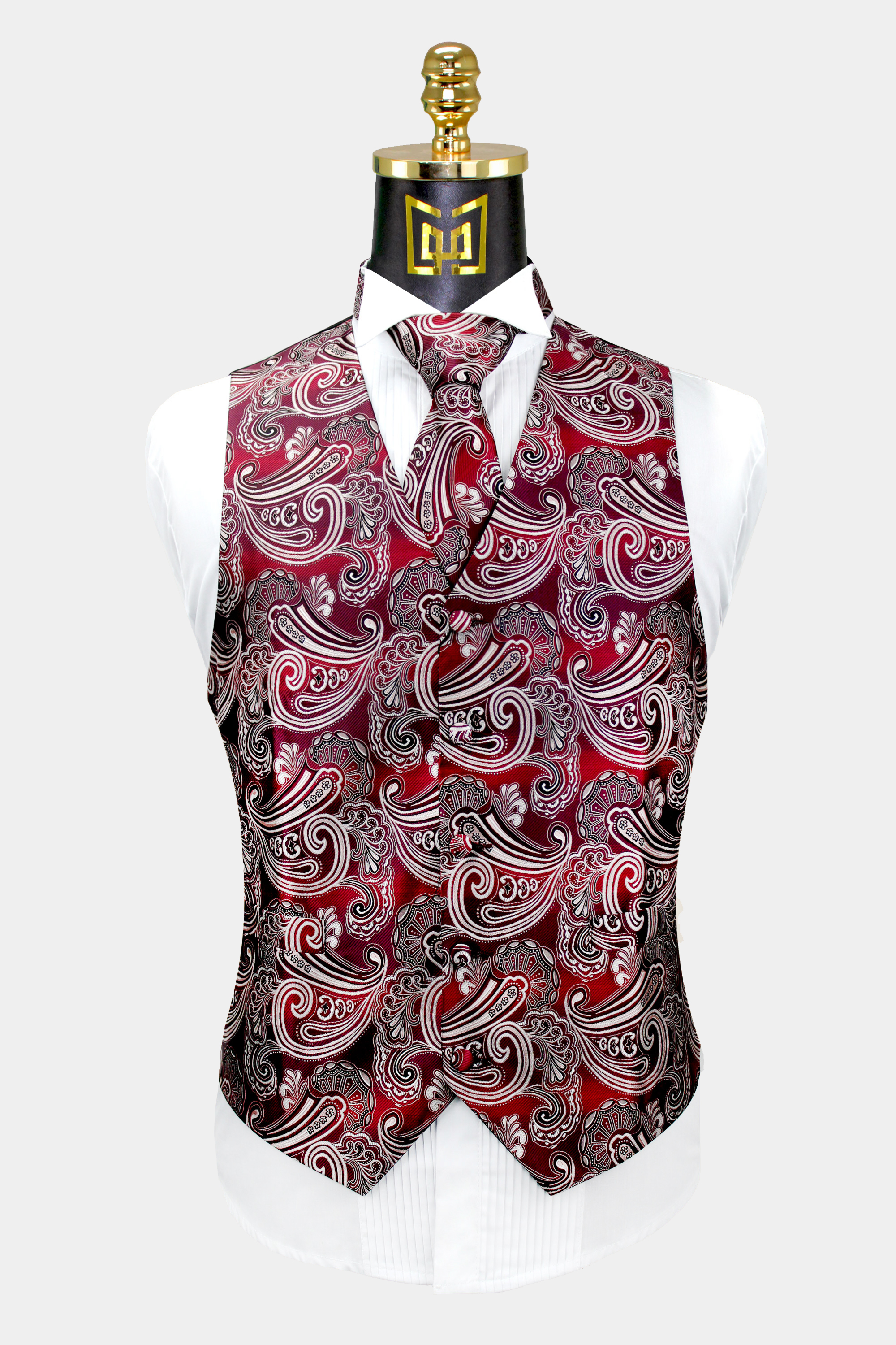 Silk Burgundy Paisley Vest & Tie Set