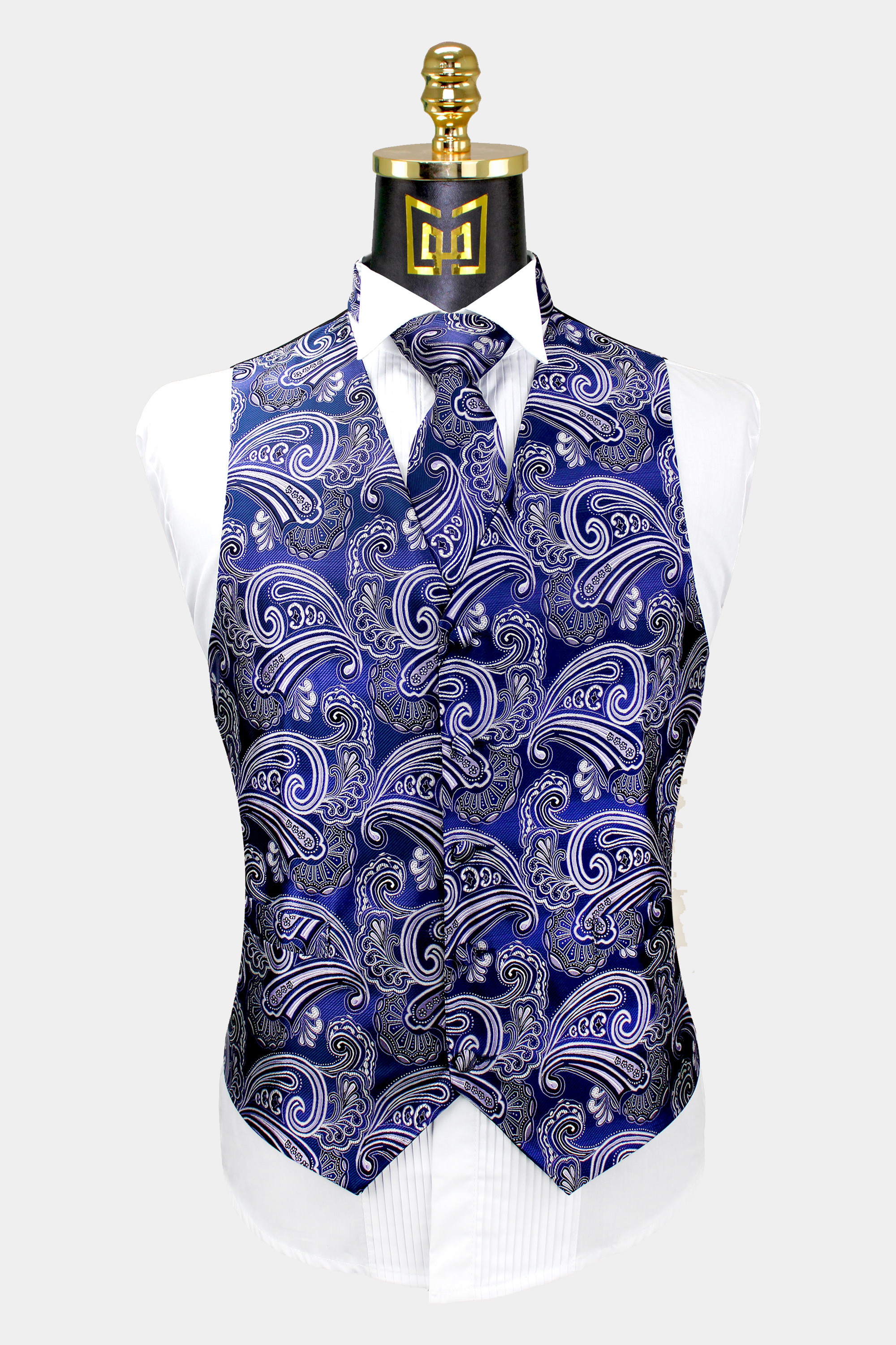 Cobalt Blue Paisley Vest & Tie Set - 3 Piece