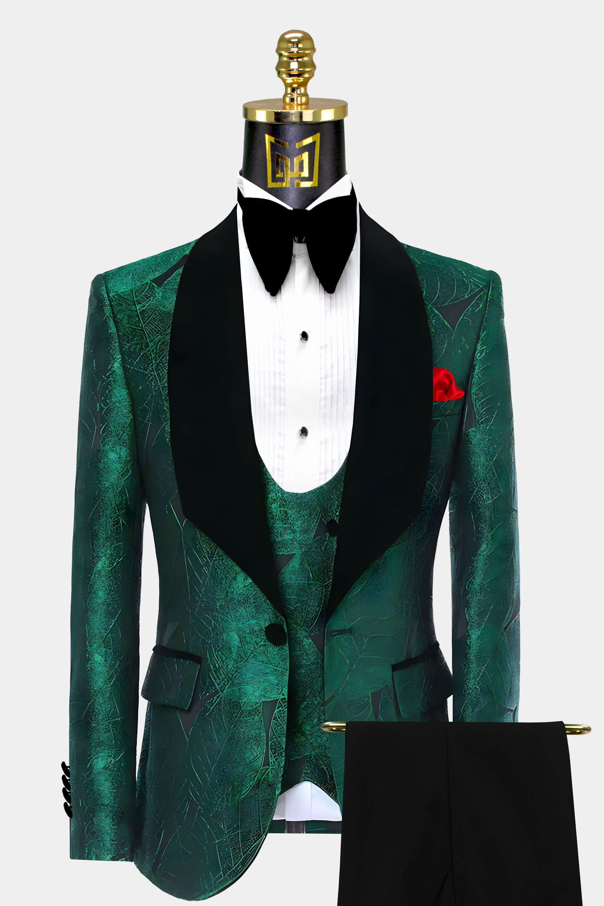 Fancy Emerald Green Tuxedo with Black Velvet Lapel - 3 Piece