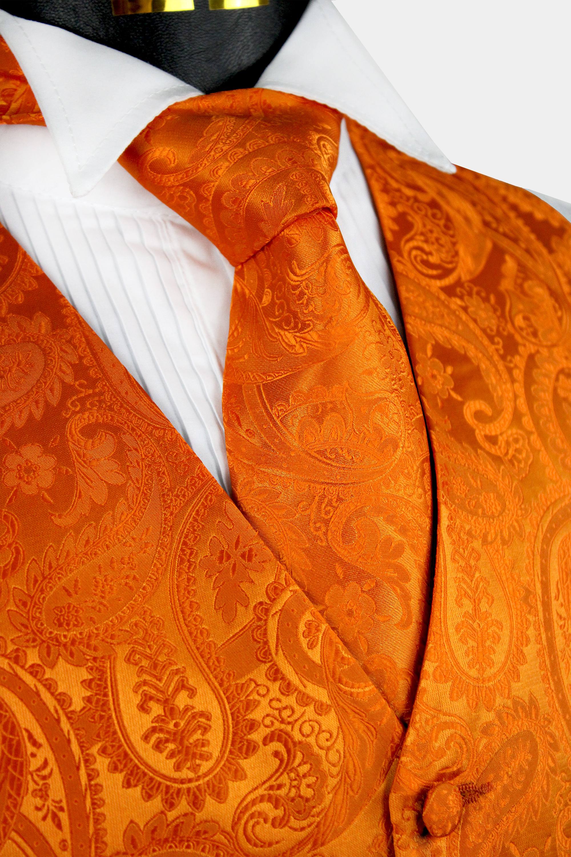 New Brand Q Men's Paisley Vest Tuxedo Waistcoat_necktie Salmon Orange formal 