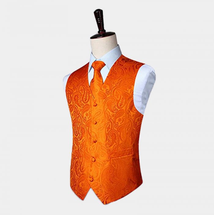 Orange Paisley Vest And Tie Set Gentleman's Guru