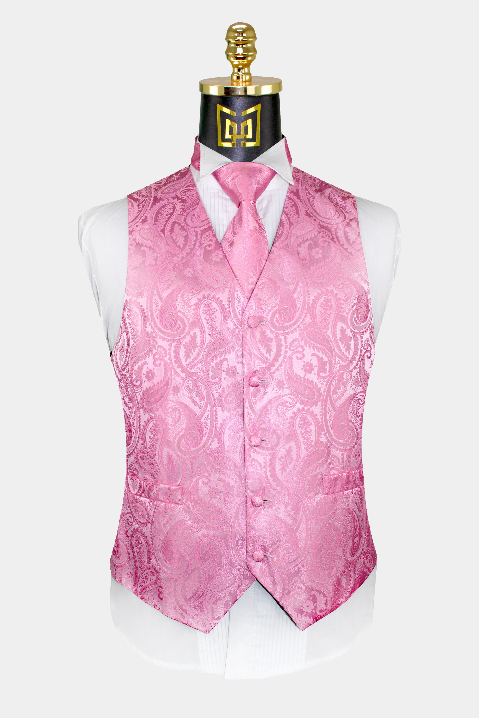 Light Pink Paisley Vest & Tie Set - 3 Piece