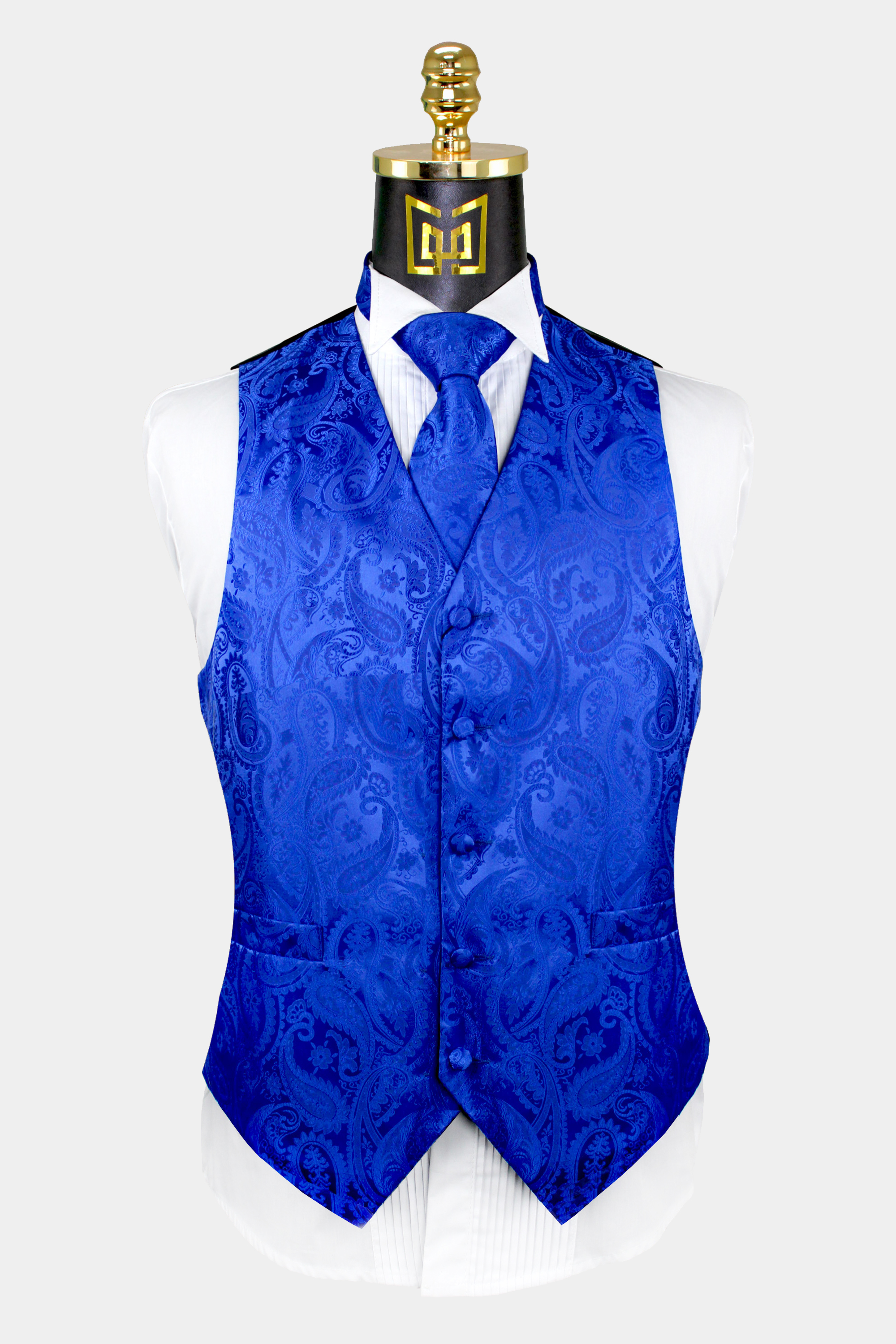 Royal Blue Paisley Vest & Tie Set - 3 Piece