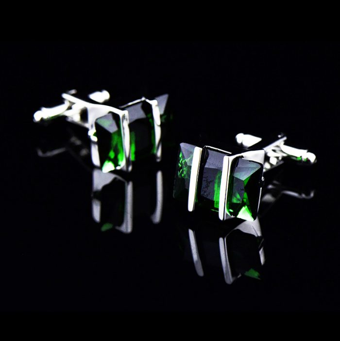 Mens Silver and Green Cufflinks Set With Large Greenstone Crystal from Gentlemansguru.com