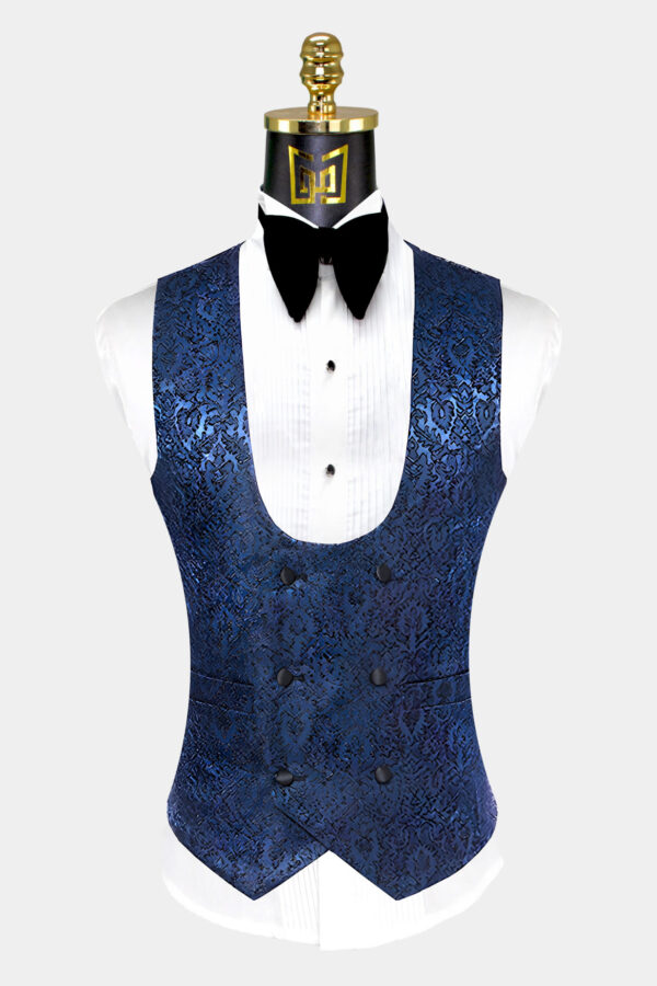 Navy-Blue-Damask-Tuxedo-Suit-Vest-from-Gentlemansguru.com