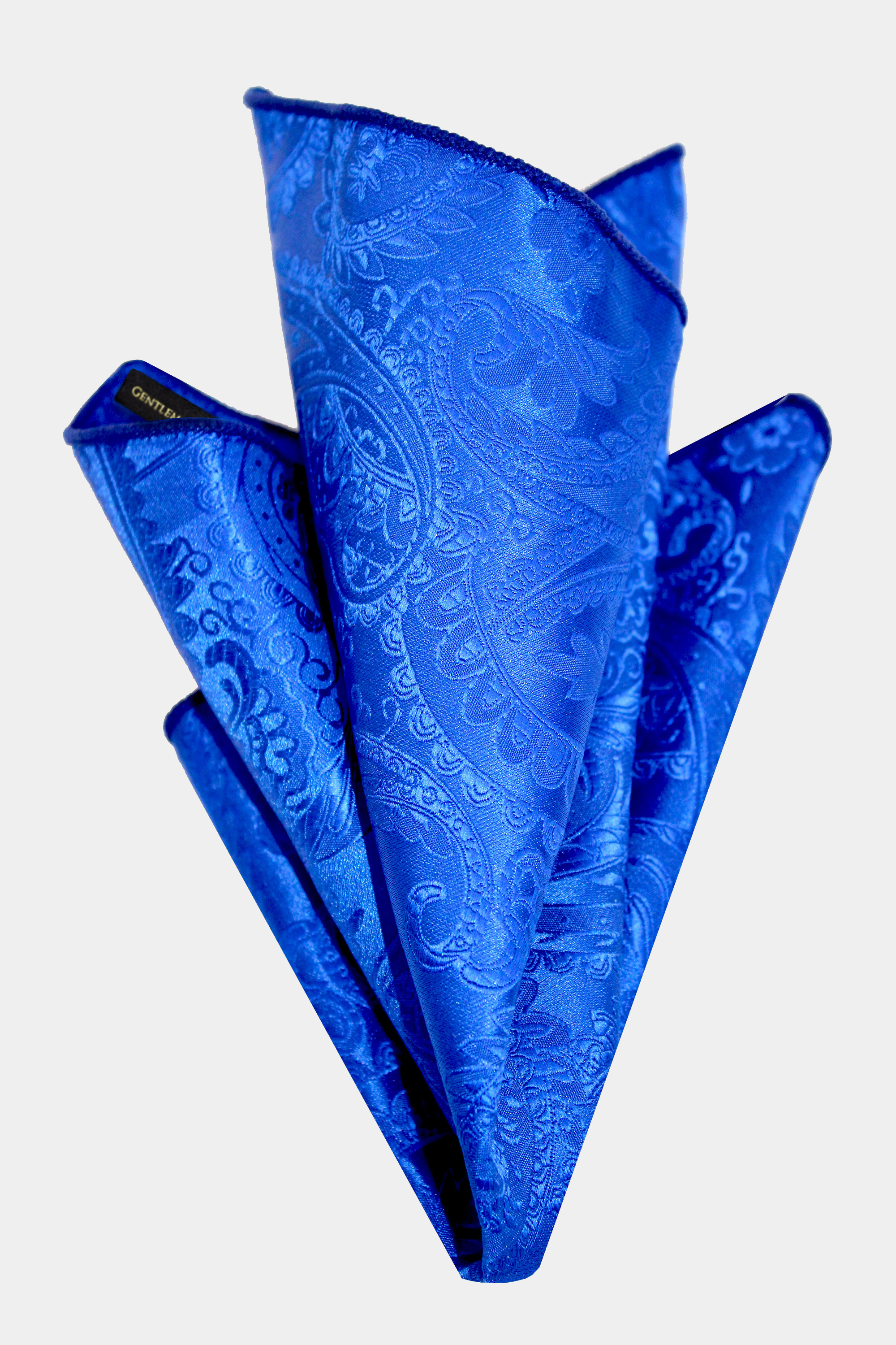 Navy, Royal, and Sky Blue Paisley Print Silk Scarf 