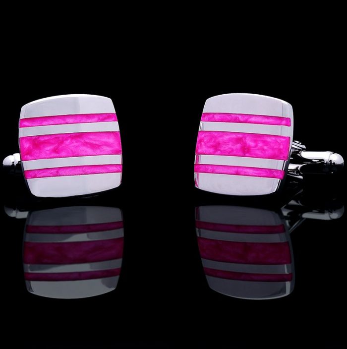 Silver Plated Hot Pink Wedding Cufflinks Set Fro Men from Gentlemansguru.com