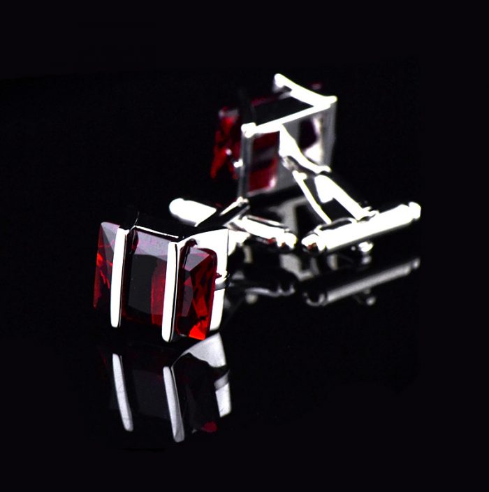 Silver Plated Red Bright Crystal Cufflinks from Gerntlemansguru.com