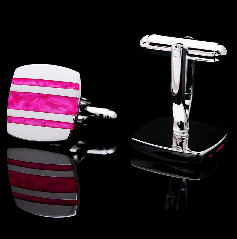 Silver and Hot Pink Enamel Cufflinks Set from Gentlemansguru.com