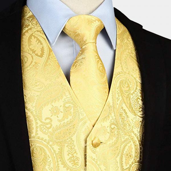 Yellow Paisley Vest And Tie Set Waistcoat Set Gentleman's Guru