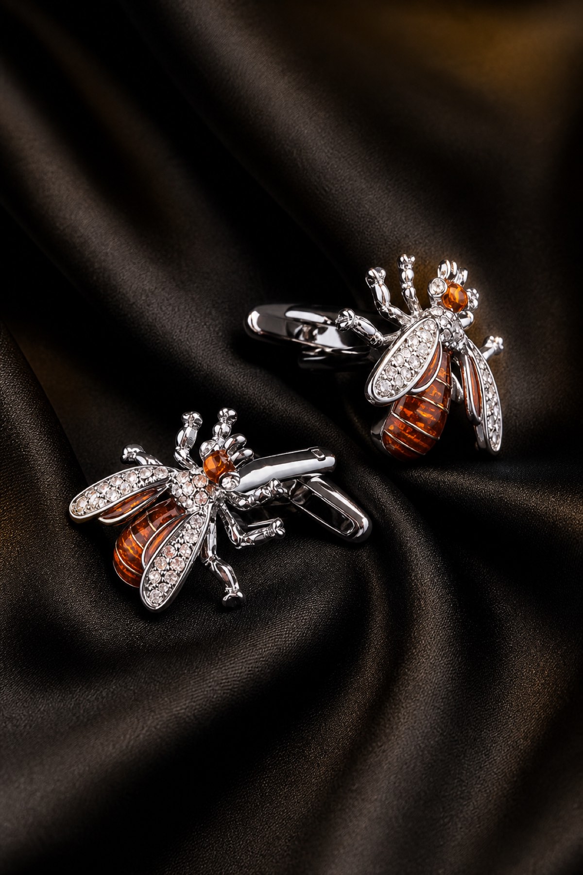 Amber Enamel Bee Cufflinks with Crystal Wings from Gentlemansguru.com