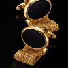Black and Gold Oval Mesh Wrap Around Cufflinks for Men from Gentlemansguru.com