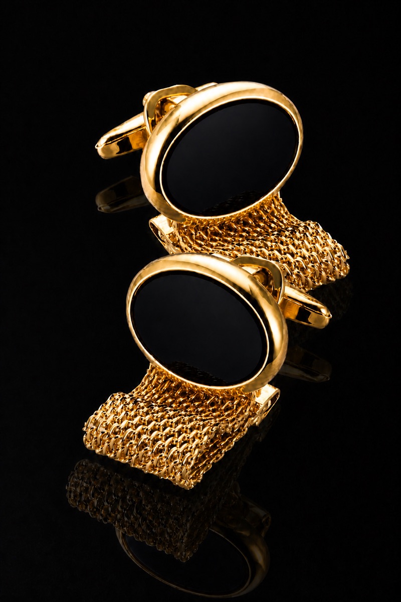 Black and Gold Oval Mesh Wrap Around Cufflinks for Men from Gentlemansguru.com