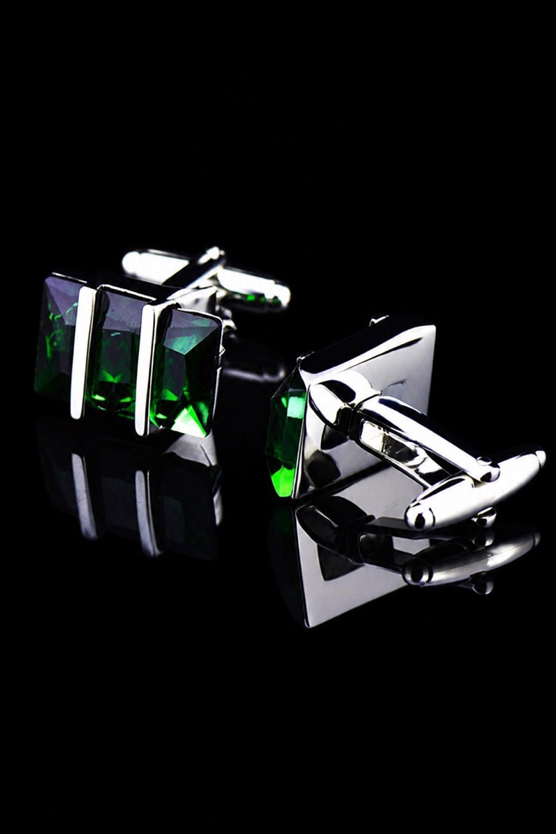 Emerald Green Crystal Cufflinks Side View from Gentlemansguru.com