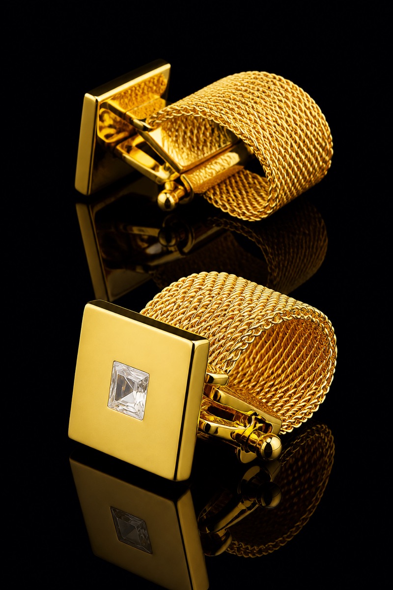 Gold Mesh Crystal Cufflinks from Gentlemansguru.com