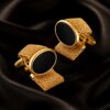 Gold Mesh Wrap Around Cufflinks with Black Onyx from Gentlemansguru.com