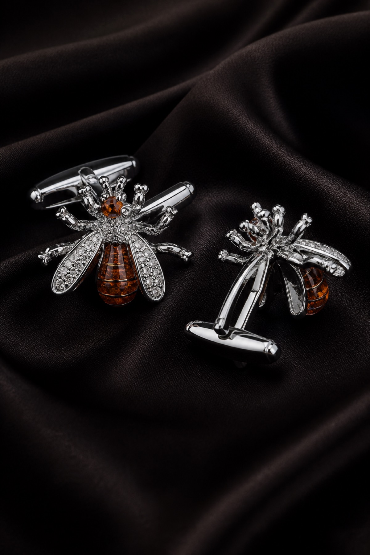 Luxury Silver Crystal Bee Cufflinks Gift for Men from Gentlemansguru.com