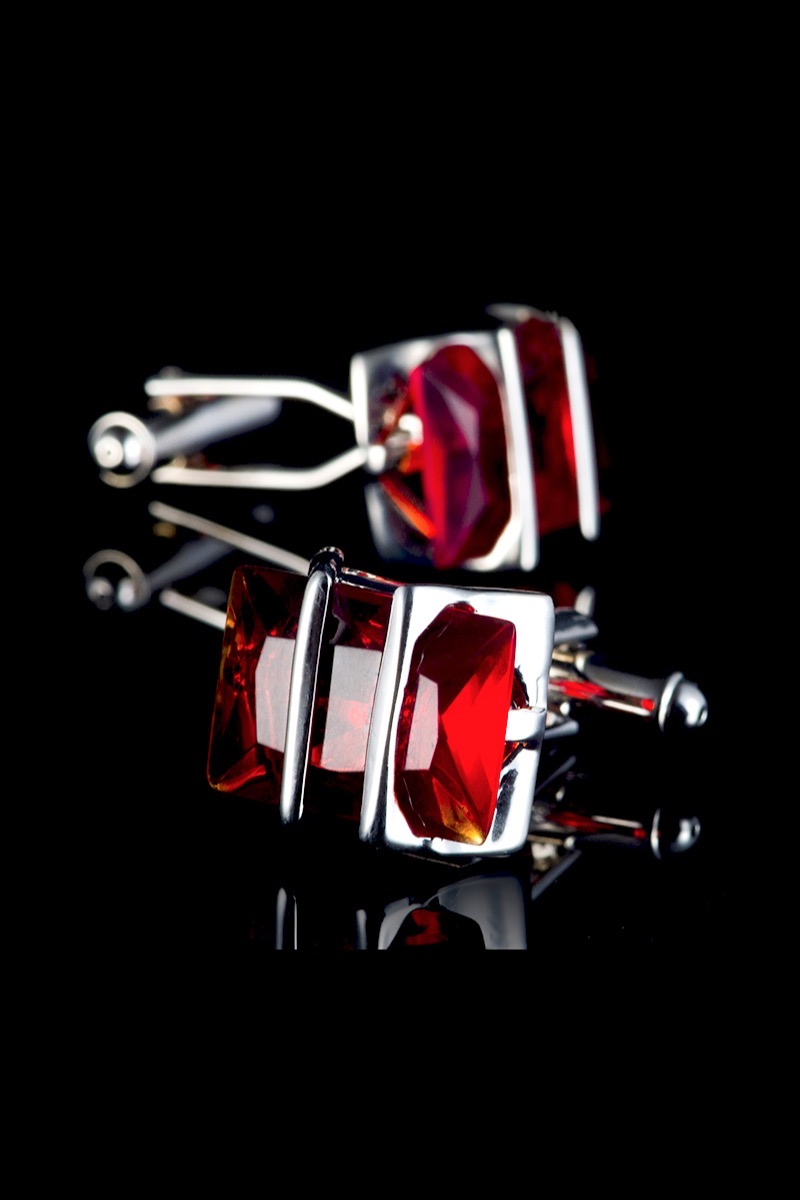 Mens Red Crystal Cufflinks with Silver Plating from Gentlemansguru.com