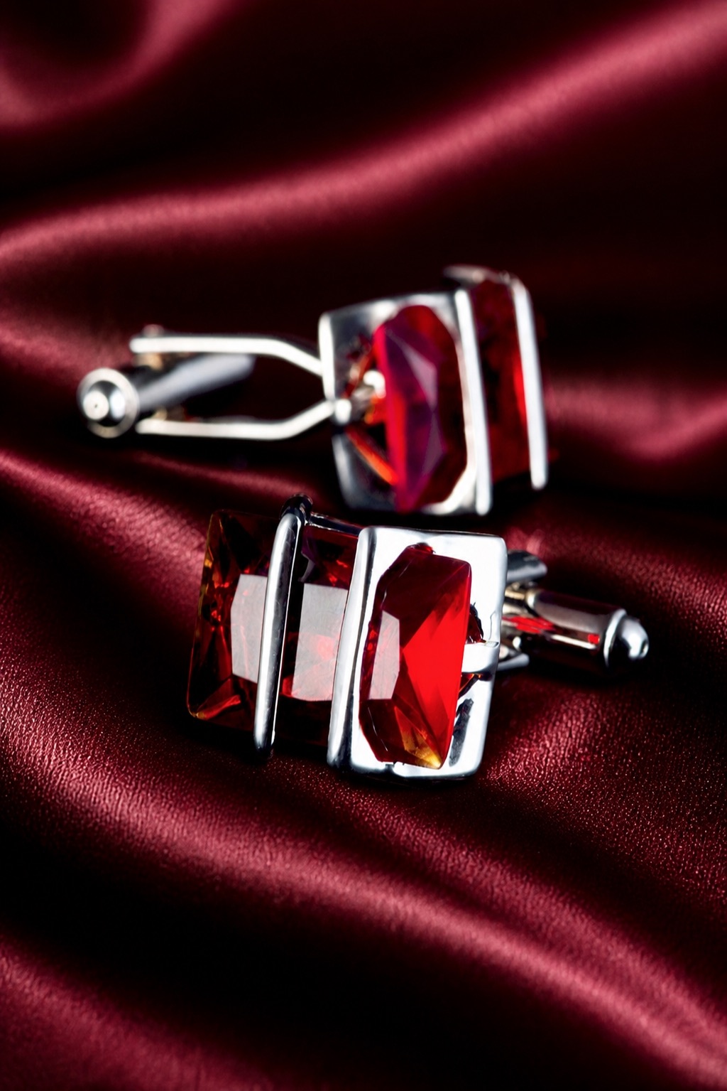 Red Crystal Cufflinks with Silver Tone Setting from Gentlemansguru.com