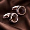 Rose Gold Brown Stone Cufflinks on Satin from Gentlemansguru.com