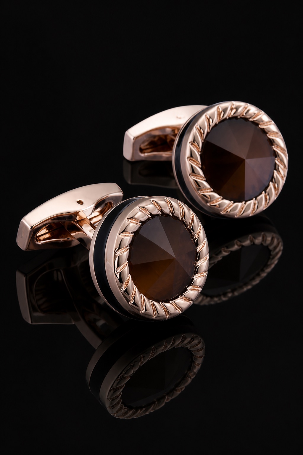 Rose Gold Cat’s Eye Cufflinks on Black Glass from Gentlemansguru.com