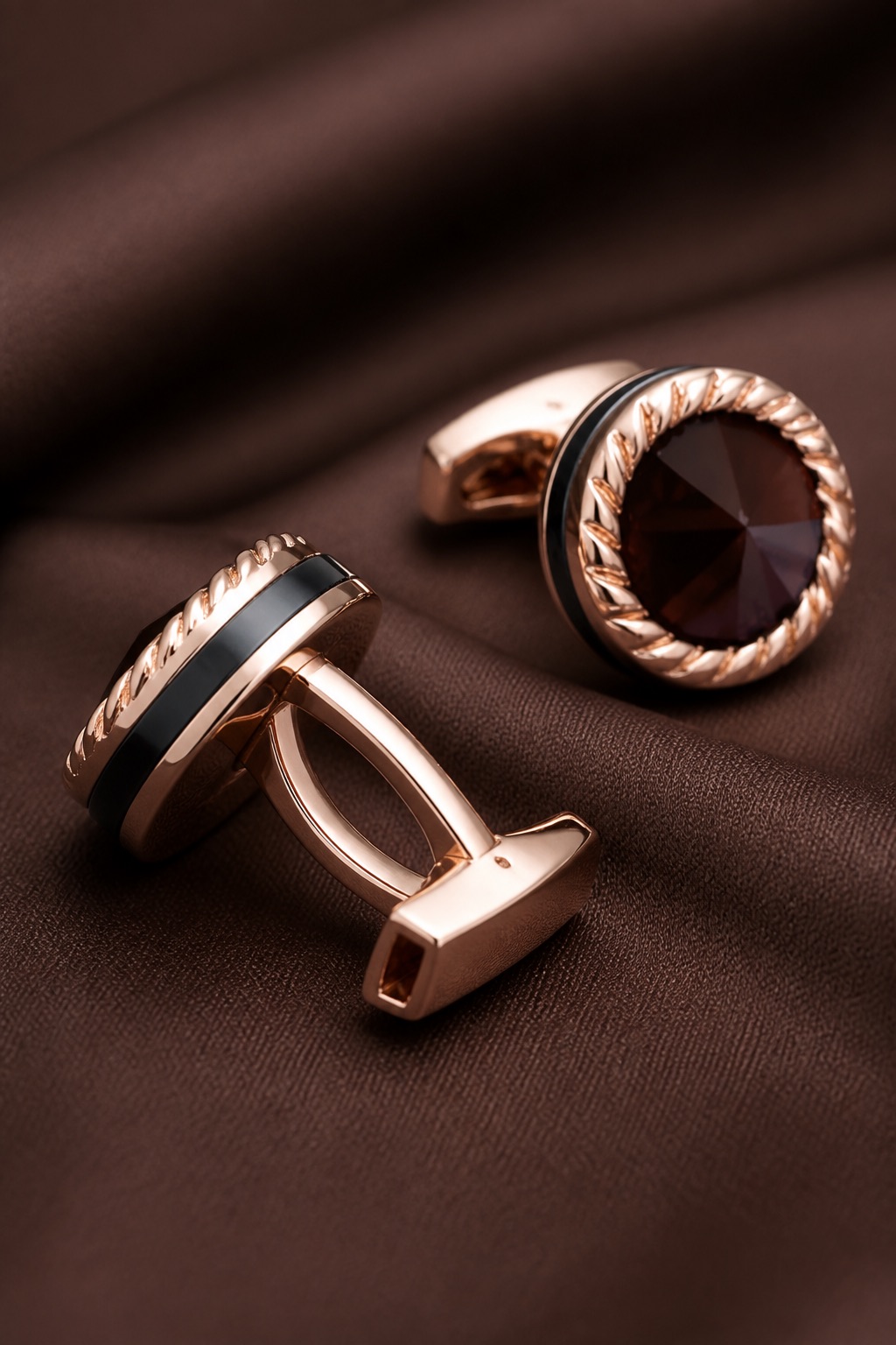Rose Gold Cat’s Eye Cufflinks Side View from Gentlemansguru.com