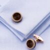 Rose Gold Cat’s Eye Cufflinks with Blue Dress Shirt from Gentlemansguru.com