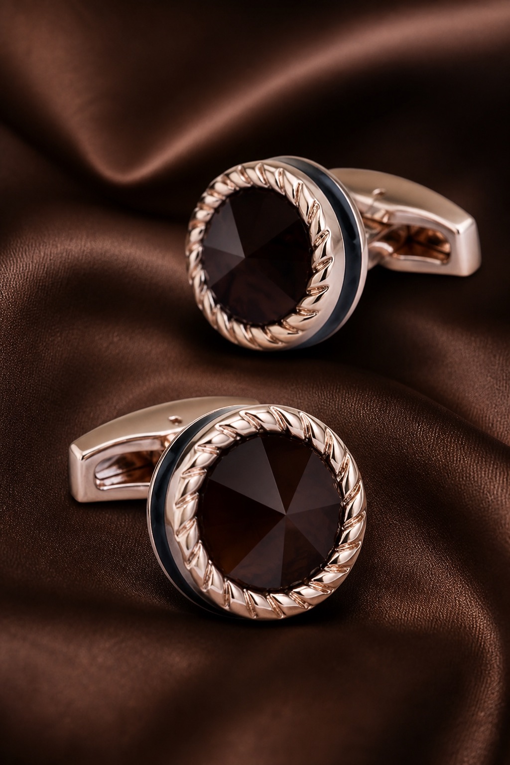Rose Gold Faceted Stone Cufflinks on Satin from Gentlemansguru.com