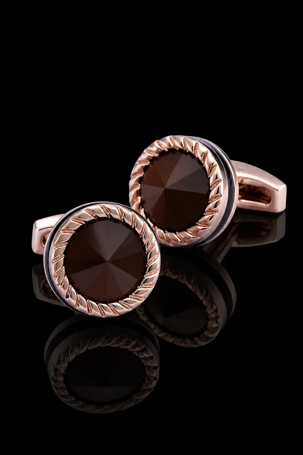 Rose Gold Round Stone Cufflinks Studio View from Gentlemansguru.com
