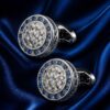 Round Silver and Blue Crystal Cufflinks from Gentlemansguru.com