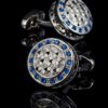Round Silver And Blue Cufflinks With Crystal from Gentlemansguru.com