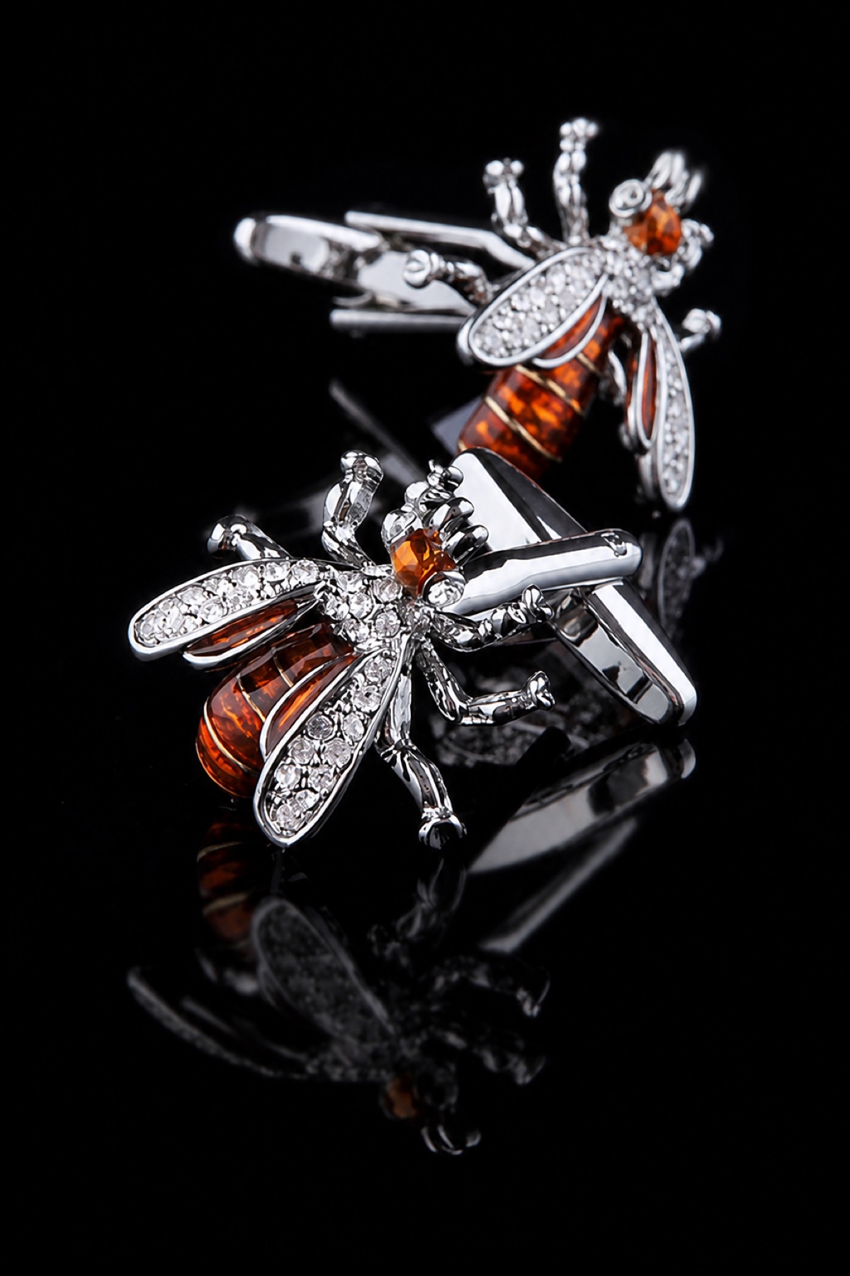 Silver Crystal Enamel Bee Cufflinks for Men from Gentlemansguru.com