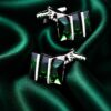 Silver Plated Emerald Green Crystal Cufflinks from Gentlemansguru.com