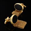 Oval Black & Gold Wrap Around Cufflinks - Image 2