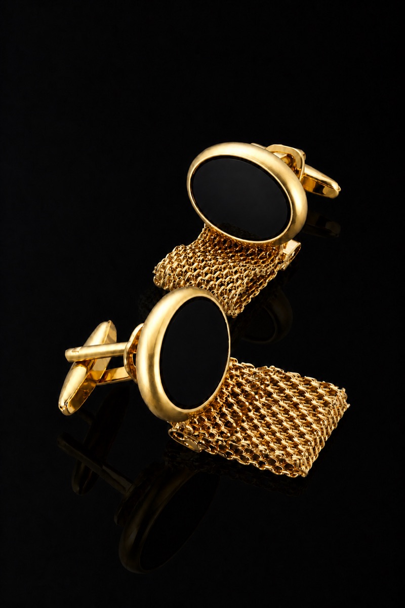 Alternative view of Oval Black & Gold Wrap Around Cufflinks
